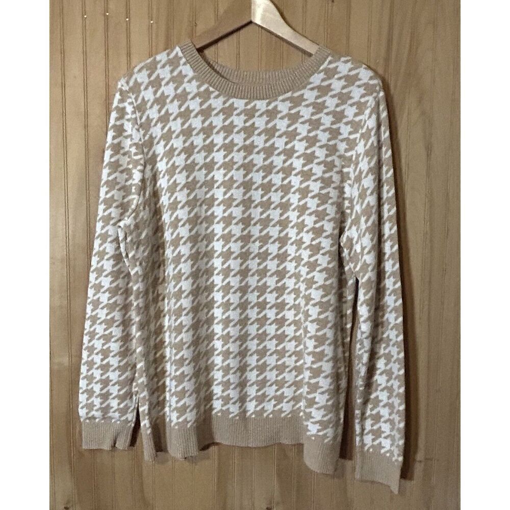 Croft & Barrow Womens XXL Pullover Houndstooth Beige & White